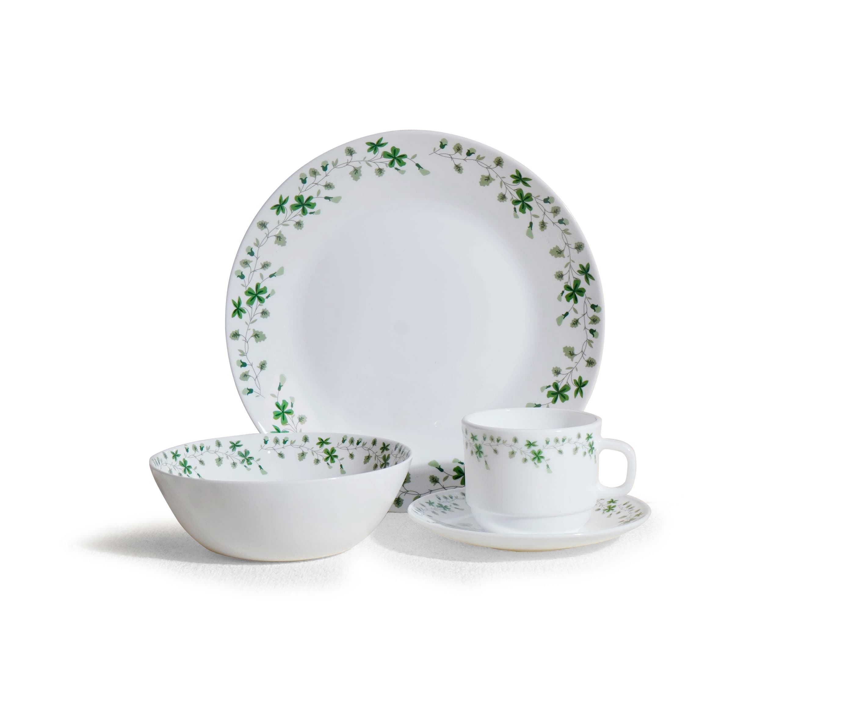 Vajilla Ópalo 4 Puestos 16 Piezas Decorada Verde